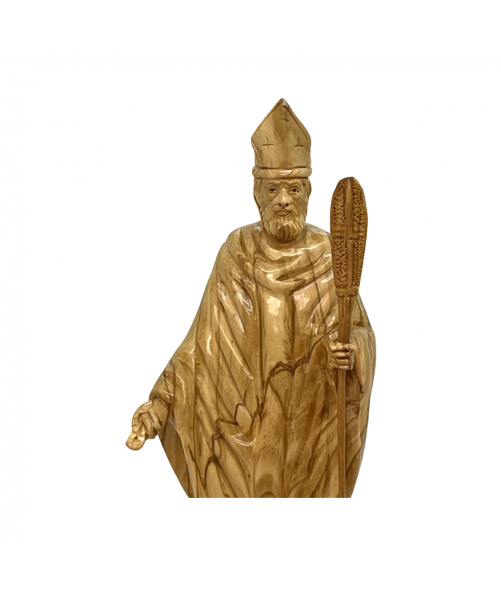 Saint Patrick Holding a Clover Olive Wood handmade statue