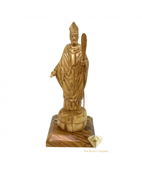 Saint Patrick Holding a Clover Olive Wood handmade statue