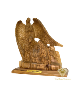 Praying Guardian Angel with Holy Family Nativity Scene Statue Olive Wood Hand Carved