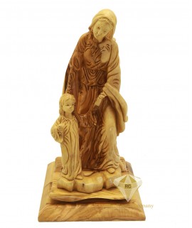 Olive Wood Artistic Good Saint Anne With Young Virgin Mary