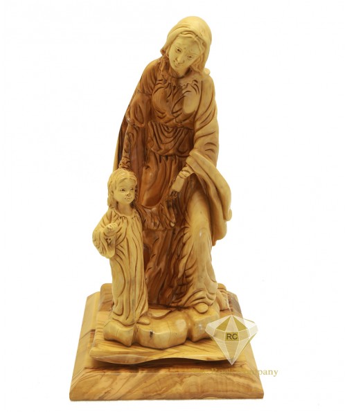 Olive Wood Artistic Good Saint Anne With Young Virgin Mary