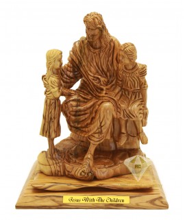 Olive Wood Artistic Jesus With The Children 