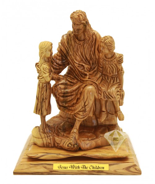 Olive Wood Artistic Jesus With The Children 