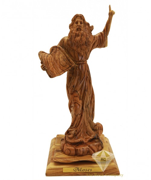 Olive Wood Artistic Moses With The Ten Commandments Sculpture