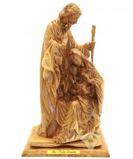 Olive Wood Artistic Holy Family Sculpture