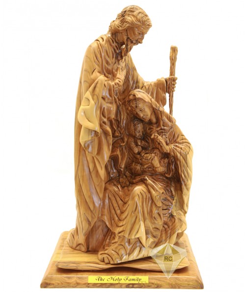 Olive Wood Artistic Holy Family Sculpture