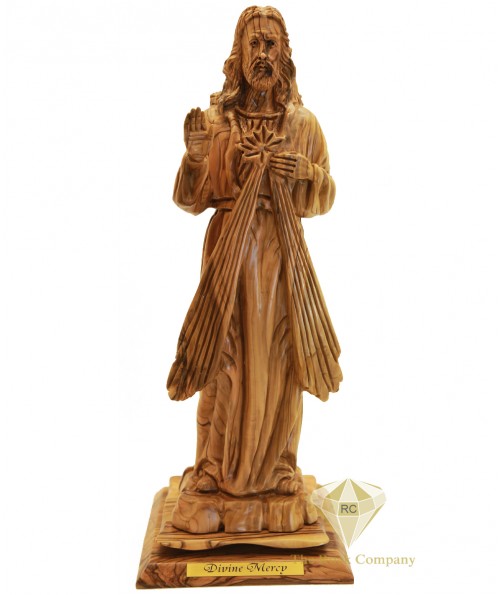 Olive Wood Artistic Jesus Divine Mercy Sculpture 