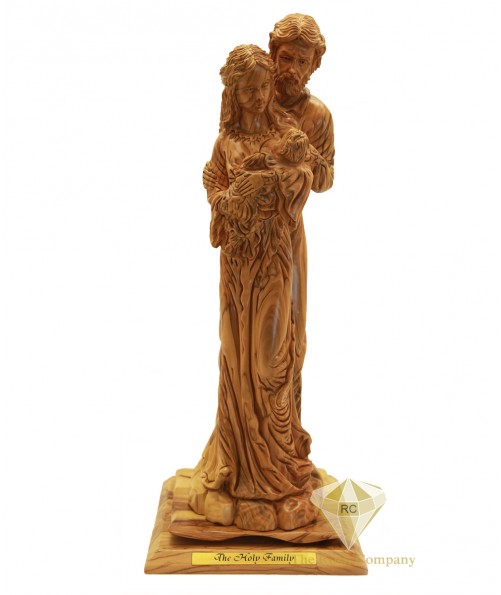 Olive Wood Artistic Holy Family Sculpture