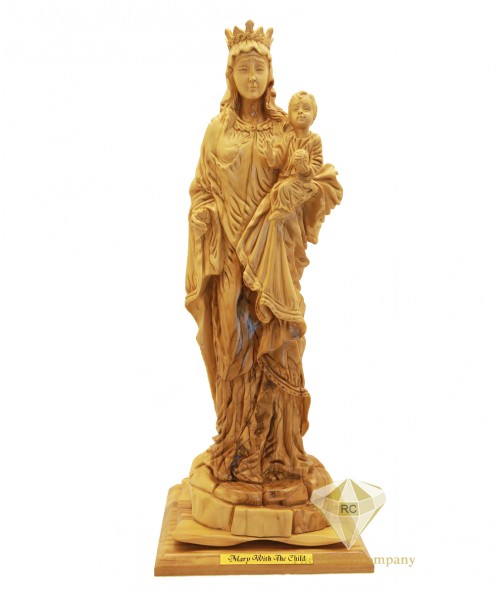 Olive Wood Artistic Mary With The Child Sculpture 