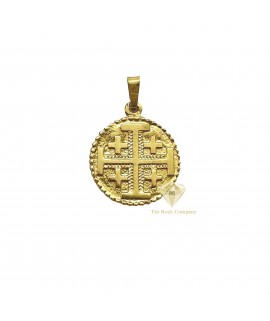14k Gold Jerusalem Cross Double Sided Necklace with the Old City of Jerusalem