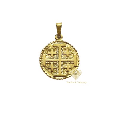 14k Gold Jerusalem Cross Double Sided Necklace with the Old City of Jerusalem