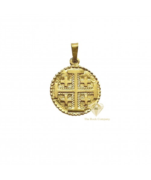 14k Gold Jerusalem Cross Double Sided Necklace with the Old City of Jerusalem
