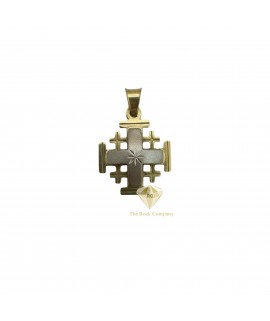 14K Two Tone Gold Jerusalem Cross Pendant White & Yellow Gold