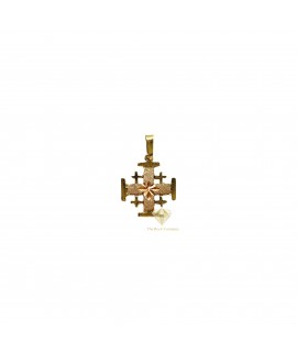 14K Rose and Yellow gold  Jerusalem Cross Pendant With Star Engraving