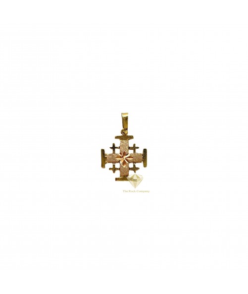 14K Rose and Yellow gold  Jerusalem Cross Pendant With Star Engraving