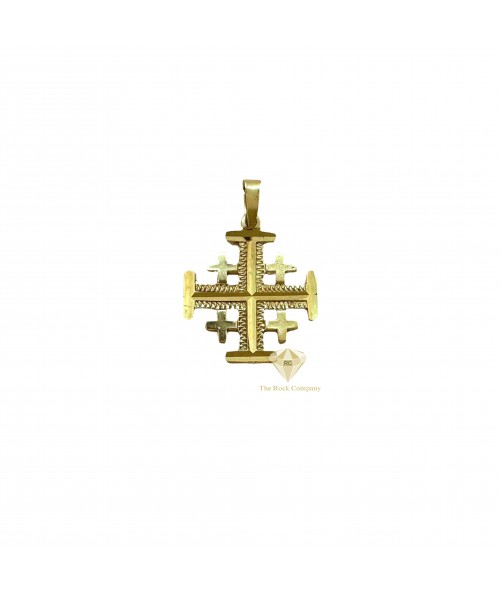 14K Yellow Gold Jerusalem Cross Pendant Handcrafted