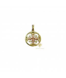 14K Yellow and Rose Gold Jerusalem Cross Circle Pendant