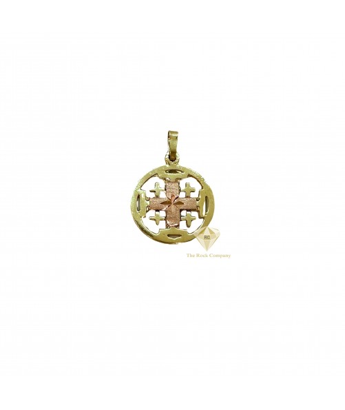 14K Yellow and Rose Gold Jerusalem Cross Circle Pendant