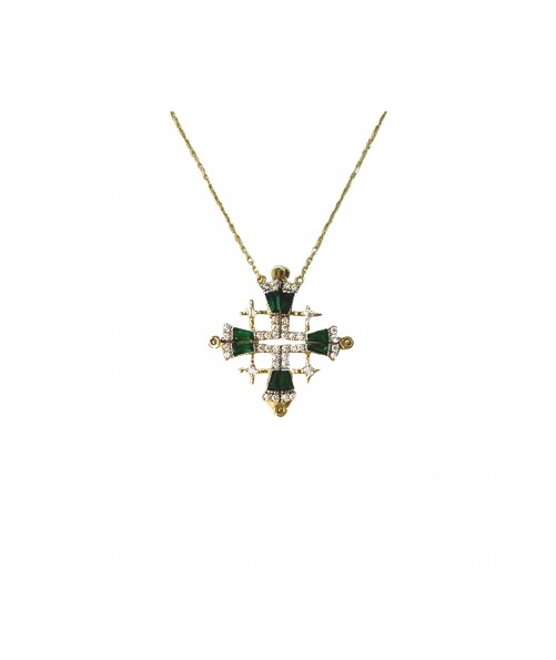 14K gold Opening Jerusalem Cross with Emerald