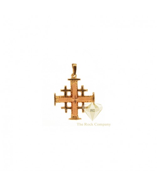 14K Rose and Yellow gold  Jerusalem Cross Pendant With Star Engraving