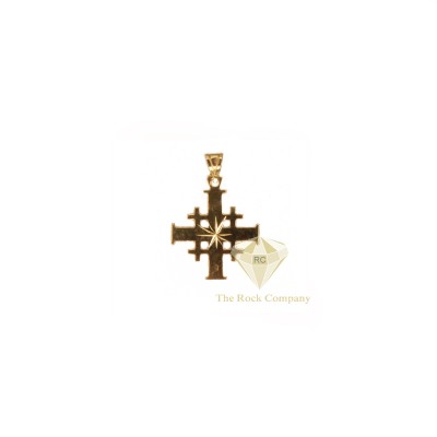 14K Gold Jerusalem Cross Pendant with Star Engraving