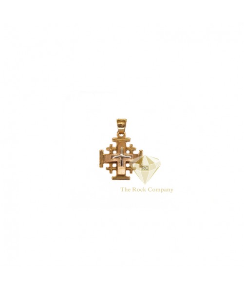 14K Yellow Rose and White Gold Jerusalem Cross Pendant 