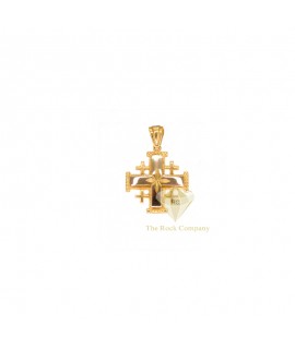 14K Yellow And White Gold Jerusalem Cross Pendant With Star Engraving