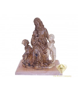 Olive Wood Hand Carved Jesus With The Children