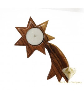 Olive Wood Candle Holder Bethlehem Star