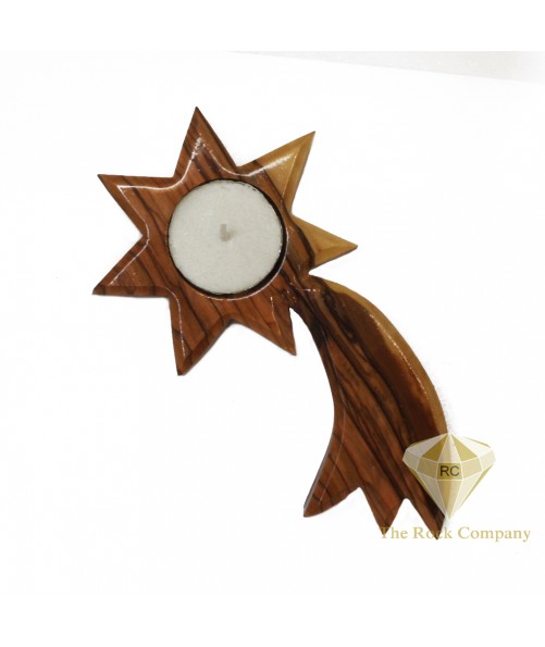 Olive Wood Candle Holder Bethlehem Star