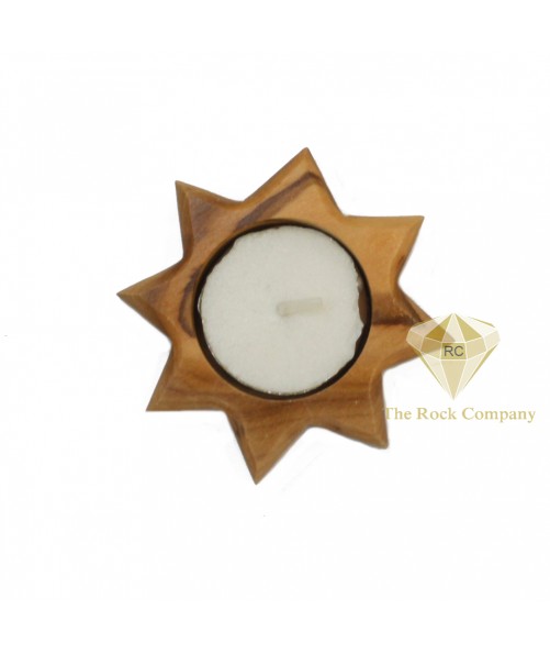 Olive Wood Candle Holder Star