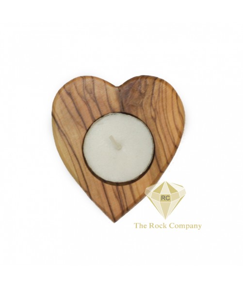 Olive Wood Candle Holder Heart Shape