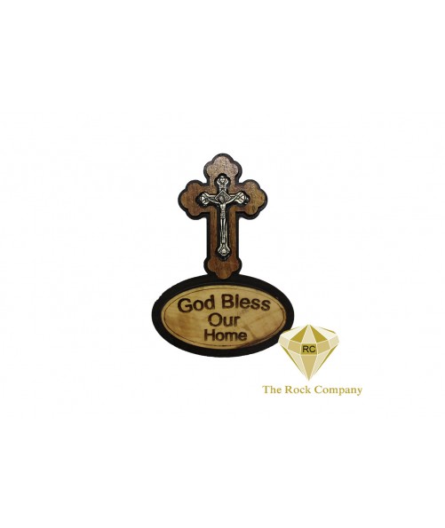 Olive Wood God Bless Our Home Magnet