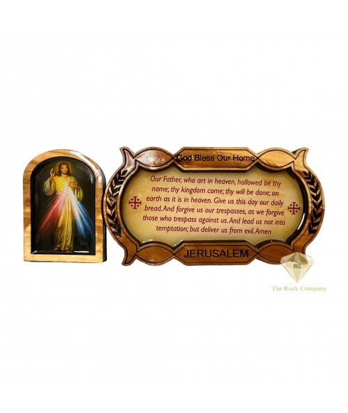 Jesus Sacred Heart Olive Wood, Our Father Prayer,