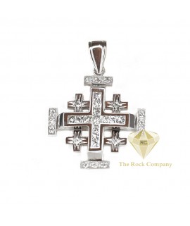 Princess Cut Diamond Jerusalem Cross Pendant 14K White Gold