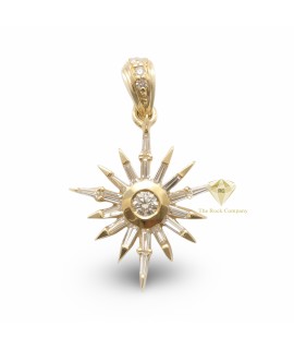14K Yellow Gold Baguette and Round Diamond Bethlehem Star Pendant