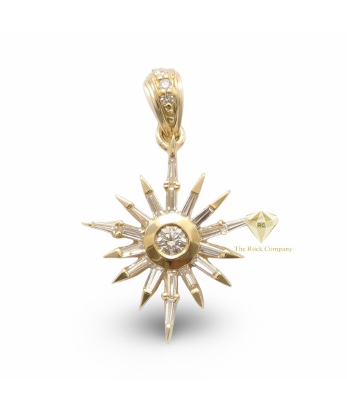 14K Yellow Gold Baguette and Round Diamond Bethlehem Star Pendant 14K Yellow Gold Baguette and Round Diamond Bethlehem Star Pendant