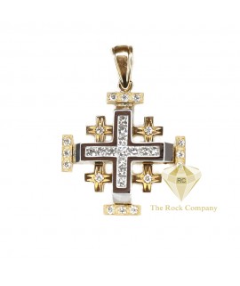 Princess Cut Diamond Jerusalem Cross Pendant 14K Yellow Gold