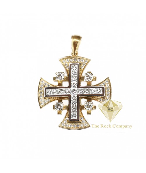 Diamond Jerusalem Cross Yellow And White Gold Pendant