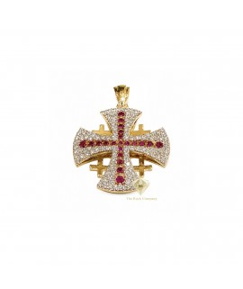 14K Yellow Gold Jerusalem Cross Diamond and Ruby