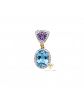 Aquamarine & Amethyst Multi-Gemstone Pendant in 14K White Gold with Diamonds