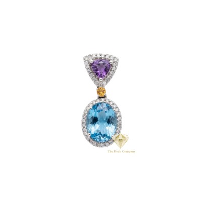 Aquamarine & Amethyst Multi-Gemstone Pendant in 14K White Gold with Diamonds