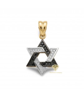 14K Yellow Gold Star of David with Black & White Diamonds