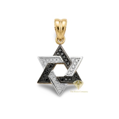 14K Yellow Gold Star of David with Black & White Diamonds