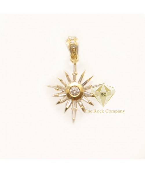 Baguette and Round Diamond Bethlehem Star Pendant 14K Gold