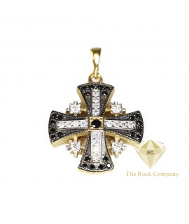 Black And White Diamond Jerusalem Cross Pendant 