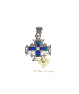 Diamond Azurite Jerusalem Cross Pendant 
