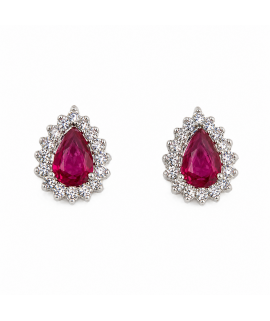 18k White gold Diamond and Ruby Tear Drop Earrings