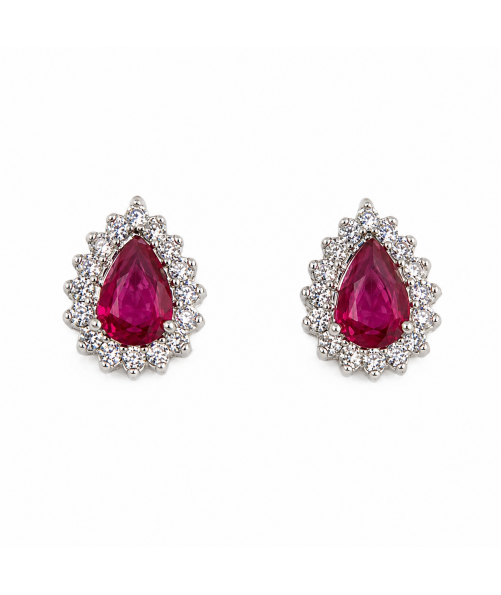 18k White gold Diamond and Ruby Tear Drop Earrings