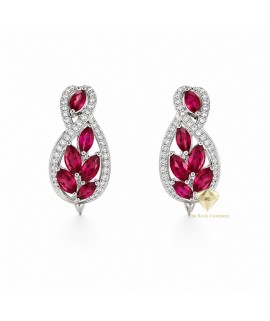14k White Gold Diamond and Ruby Earrings 